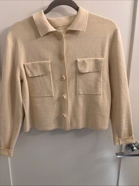 Part Two Button-Front Cream Women's boxy cotton blend sweater